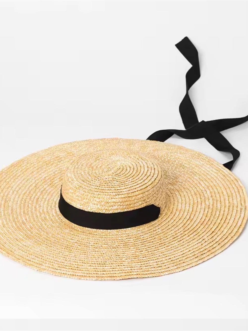 Very Wide-brimmed Straw Hat With Chin Strap Ribbons, Summer Wide-brimmed Hat